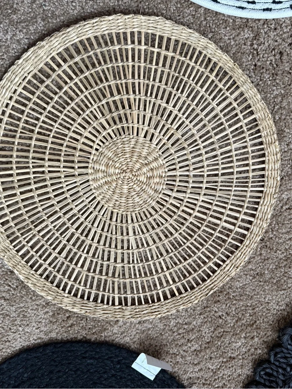Hobby Lobby Round Placemats Set in Black, Natural, and White